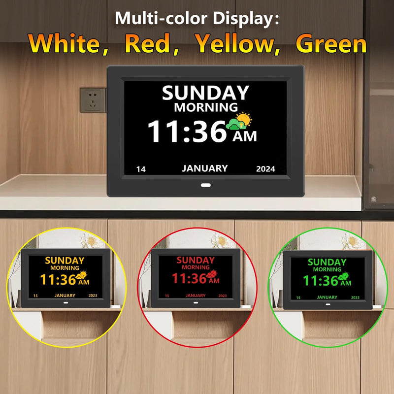 10 Inch Digital Clock with Day and Date for Elderly Alzheimer's Clock Customizable Alarms 3 Display Modes Large Font Alarm Clock for Seniors Auto DST 10in Black