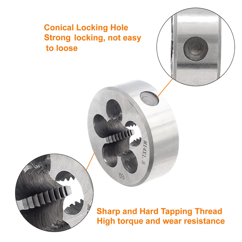 M14 x 1.5 Metric Round Threading Die, HSS M14 x 1.5 mm Machine Thread Right Hand Threading Die for Machine Thread Process Correct Repair