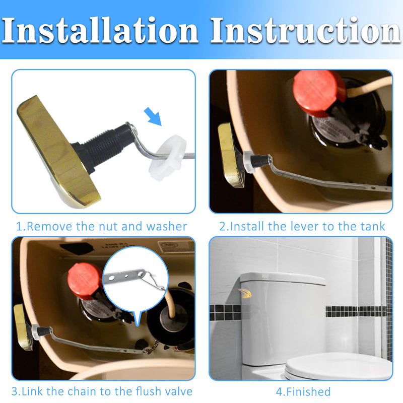 Toilet Handle Replacement Kit, Universal Side Mount Toilet Tank Flush Lever with Stainless Steel Flapper Chains Compatible with Kohler K-87115 Trip Lever, Polished/Shiny Gold Polished Gold