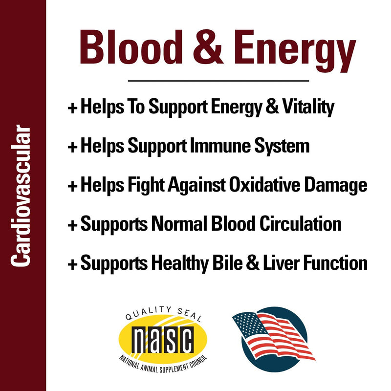 Vet Classics Blood & Energy Support for Dogs, Supports Endurance with Spirulina, Yellow Dock, & Alfalfa Support Formation of Hemoglobin and Myoglobin, 120 Chewable Tablets - PawsPlanet Australia