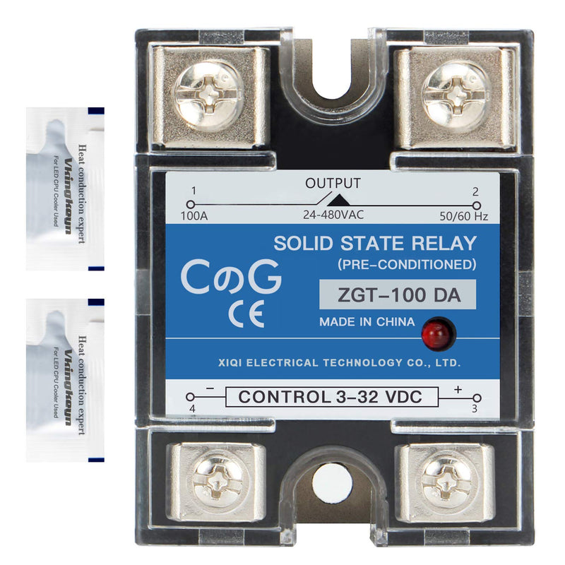 CG Solid State Relay SSR-100DA DC to AC Input 3-32VDC to Output 24-480VAC 100A Single Phase Plastic Cover… DC to AC 100A