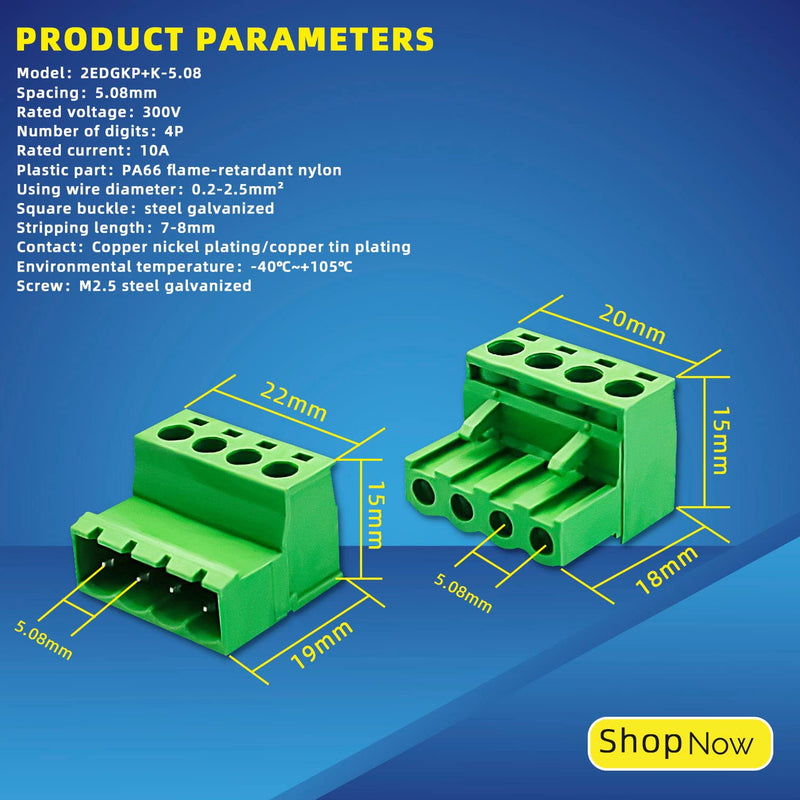 15pairs 4 Pin 5.08mm Pitch PCB Mount Screw，15Pcs 4 Pin Phoenix Type Connector PCB Mount Screw Terminal Block Connector with 15Pcs 4 Pin Plug 5.08mm 4 Pin
