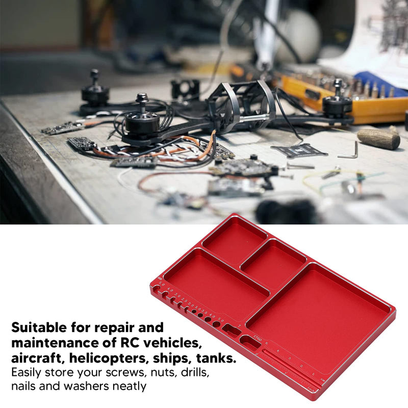 Magnetic Screw Tray Aluminium Alloy Magnetic Adsorption Widely Used Magnetic Parts Tray with Magnetic Pad for RC Repair Magnetic Bowl for Screws(Red)