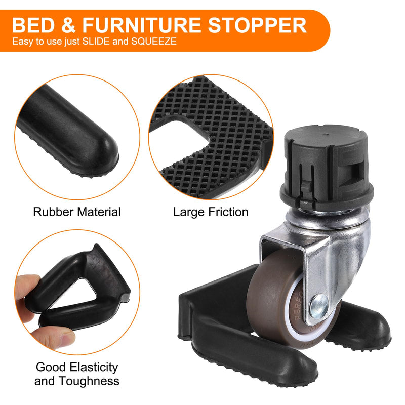 uxcell Wheel Stoppers, 4 Pcs 7.5cm Furniture Stopper Furniture Wheel Caster Cups Rubber Non-Slip Foot Mats Bed Caster Stoppers for Sofas Beds Hard Floors, Black