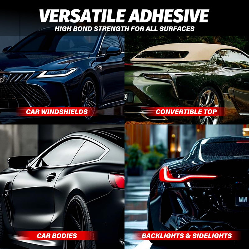 Polyurethane Windshield Adhesive, Fast Cure & Weather Resistant Windshield Sealant, High Bond Strength & Non-Sag Fit Vertical Application, Kit with Gloves, Tip Applicator & Adhesive, 310ml (Black)