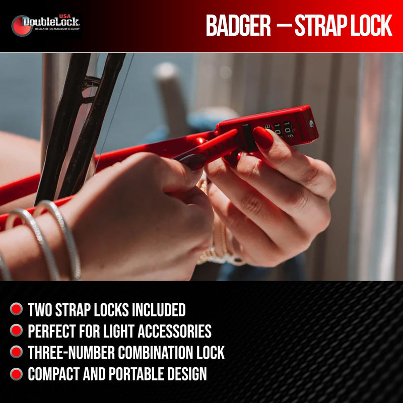 DoubleLock Badger Strap Lock 2 Pack, 19 Inch Strong and Pliable Combination Strap Locks, Resettable Zip Style Security for Helmets, Backpacks, Coolers, Skis, Strollers and Cabinets
