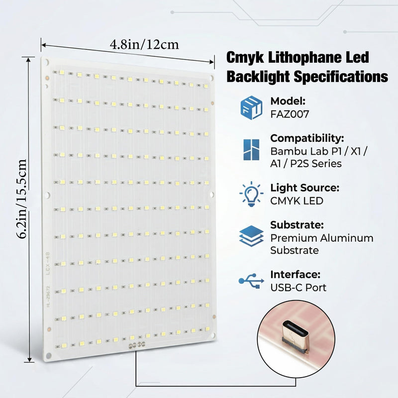 10 Pcs CMYK Lithophane Led Backlight Board Kit for Bambulab P1/X1/A1/P2s Series 3D Printertype-C PCB for Bambulab Sunlu DIY 3D Printing Projects 6.14 ×4.72inch