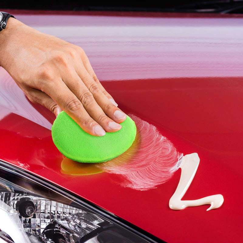 Tallew 50 Pcs Car Wax Microfiber Applicator Pads 5" Diameter Polishing Foam Pads Tire Soft Foam Sponge for Cars Detail Buffing Cleaning Polishing(4 Colors) 4 Colors