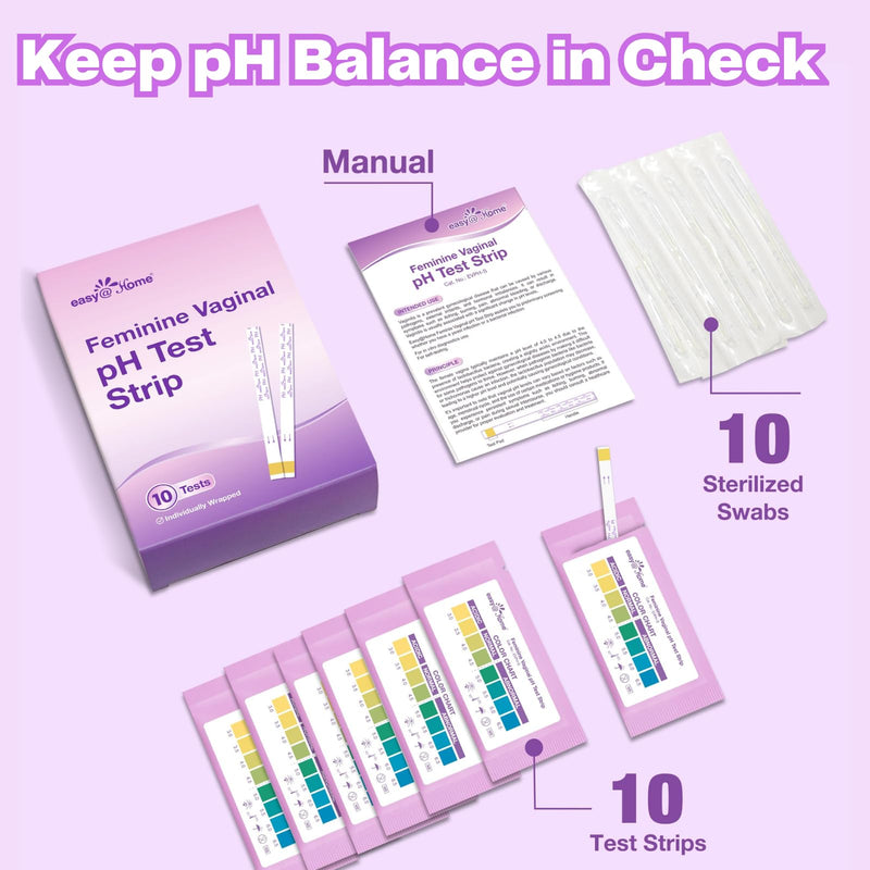 Easy@Home Vaginal pH Test -10 Strips | BV Test Kit at Home for Women | Yeast Infection Test + pH Balance for Women