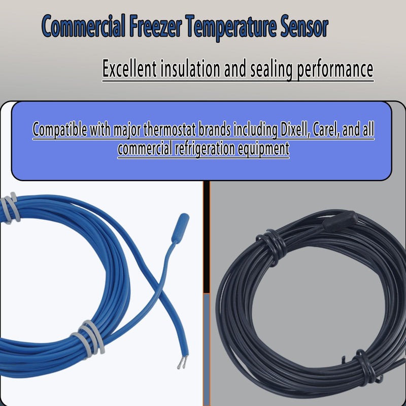 2-Pack Commercial Freezer Temperature Sensor Black/Blue 119-inch Cable Length Can Be Cut to Length