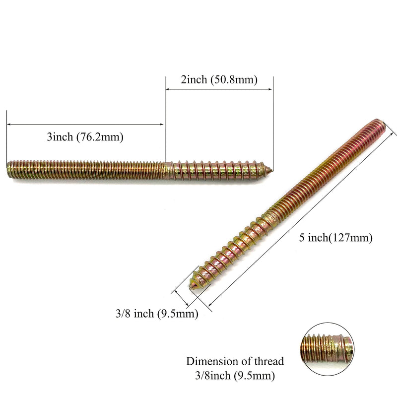 8 Pack 3/8-16 x 5 Inch Hanger Bolts 3/8-16" Double Headed Bolts 3/8 Wood Dowel Screw Self-Tapping Screw Hanger Bolts for Furniture Screws Double Screw Threaded Rods Bolt 127mm Length 3/8-16"x5"-8PCS