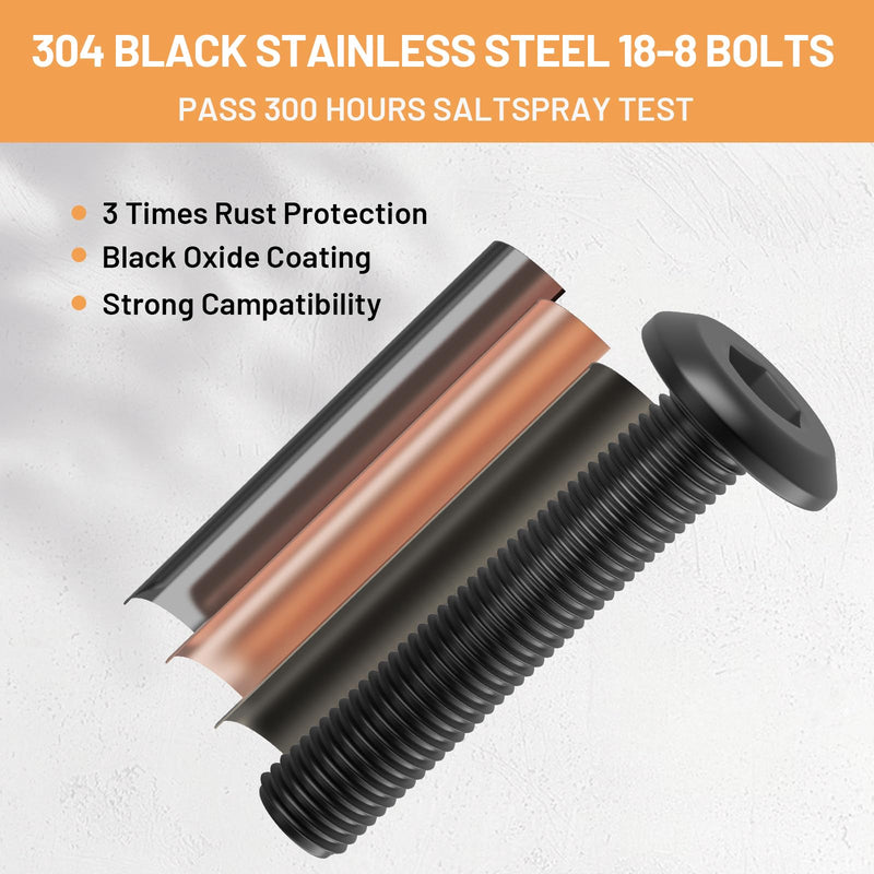 M6 x 45mm 30Pcs Flat Head Hex Socket Cap Screws Bolts,304 Stainless Steel 18-8 Bolts,Full Thread,Hex Drive,Furniture,Bed,Chair Repairs,Black Zinc Plated(with Hex Spanner) M6 x 45mm Black
