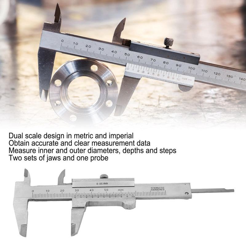 Vernier Caliper, 3" Stainless Steel Caliper Measuring Tool,0‑50mm Manual Micrometer with Storage Bag for Mechanical Tools