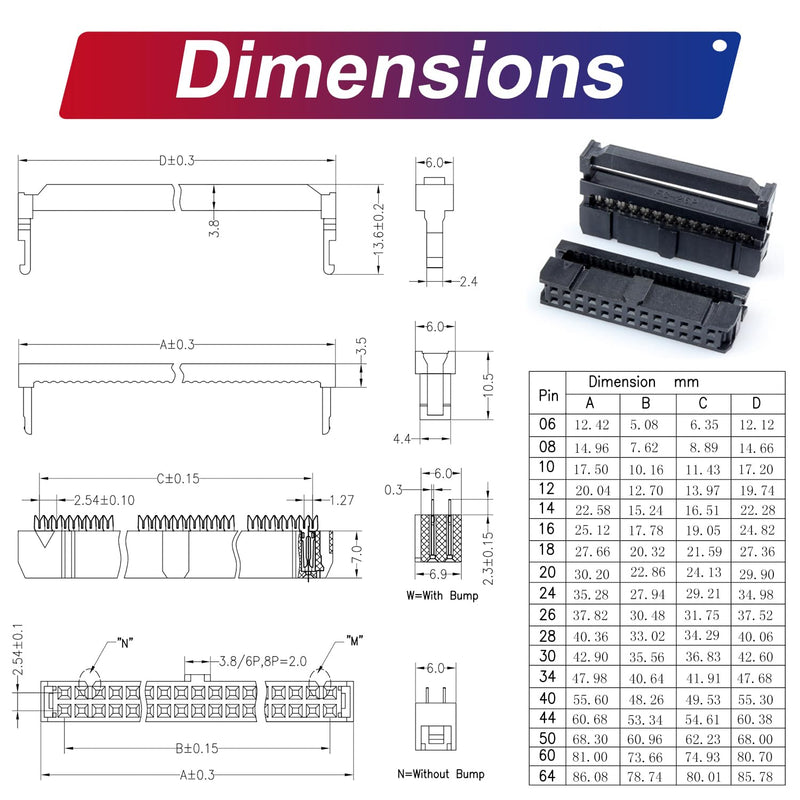 IDC Cable IDE Flat Ribbon Cable 10/14/16/20/26/30/34/40 Pin Ribbon Cable IDC Cable Connector, Female to Female IDE Extension Cable 50CM Length FC 26-Pin 2Pcs(KS-FF26) FC 26P - NewNest Australia