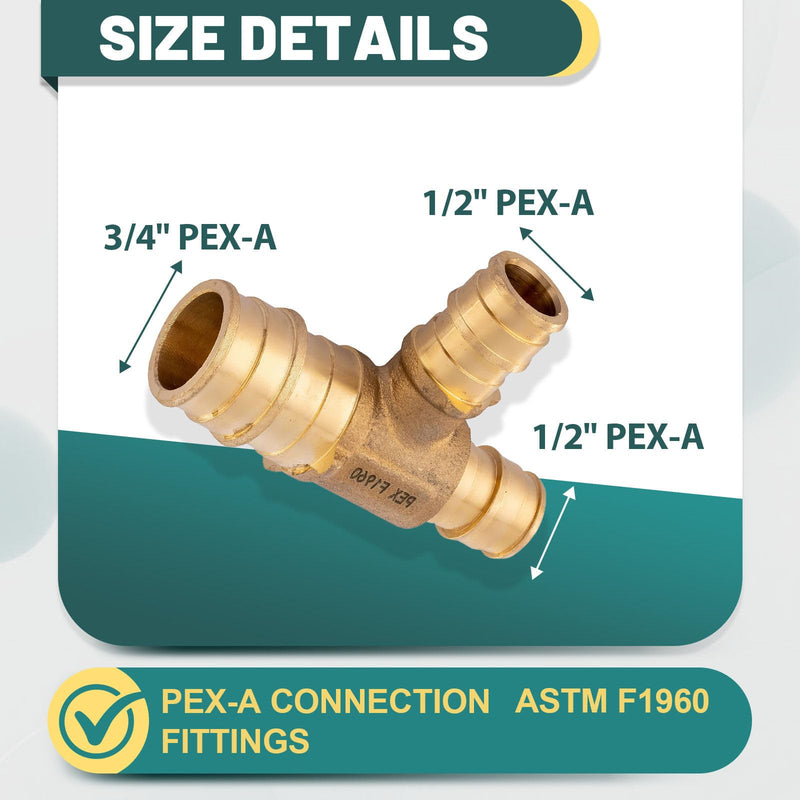 5-Pack Niikappu 3/4" x 1/2" x 1/2" PEX-A Reducing Tee(PEX1960047-5) 5 3/4" x 1/2" x 1/2"