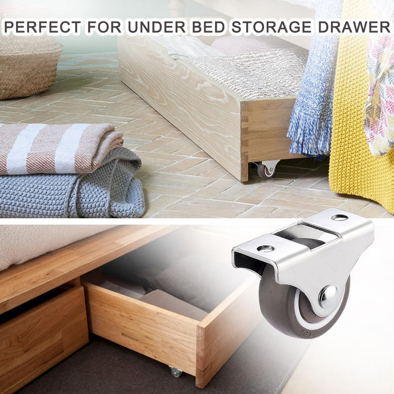 4Pcs Mini Rigid Caster Wheels 1 Inch, Low Profile Rubber Rolling Wheels with Steel Top Plate, Little Casters Wheels for Furniture, Under Bed Storage Drawers, Load Capacity 106 Lbs,Non Swivel 4 1 Inch Wheel