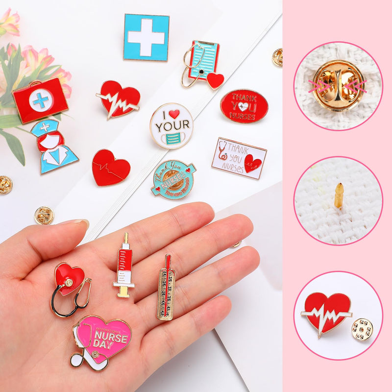 50Pcs Nurse Pins Bulk, Cute Enamel Medical Brooch for Badge, Stethoscope Hearts Bandages Pins for Nurses' Day Gifts for Decor Clothes and Bags 100Pcs