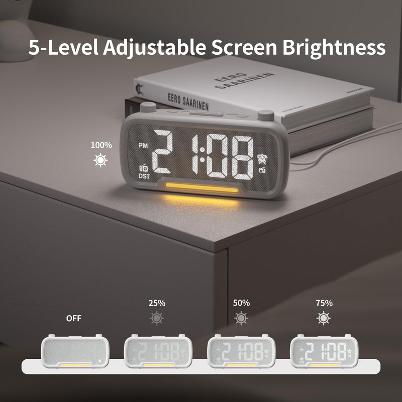 Alarm Clock Radio for Bedrooms, Hi-Fi Sound, Clock Radio with Bluetooth Speaker, Adjustable Dimmer, Auto-off Timer, Night Light, Dual Charging Ports, Ideal for Bedrooms, Dorms & Home Offices(White) White
