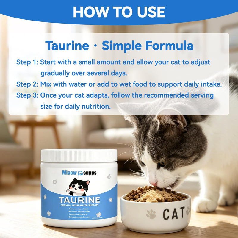 Taurine Powder for Cats, Boost Energy & Vitality, Improves Hair Health, Immune Support, with Dosing Spoon, Easy to Mix in Food, 200g