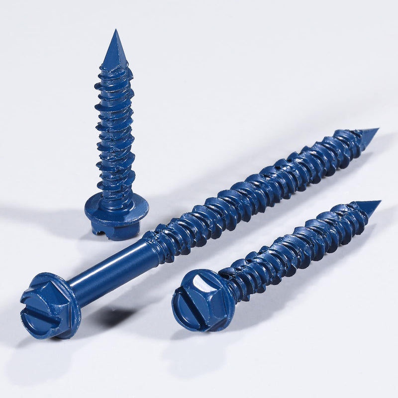 Wensilon(30 PCS) 1/4" * 1-1/4" Slotted Hex Washer Head Concrete Screws Anchor Kit Blue Flat Head for Anchoring to Masonry, Block or Brick Stucco 1/4" * 1-1/4" 30