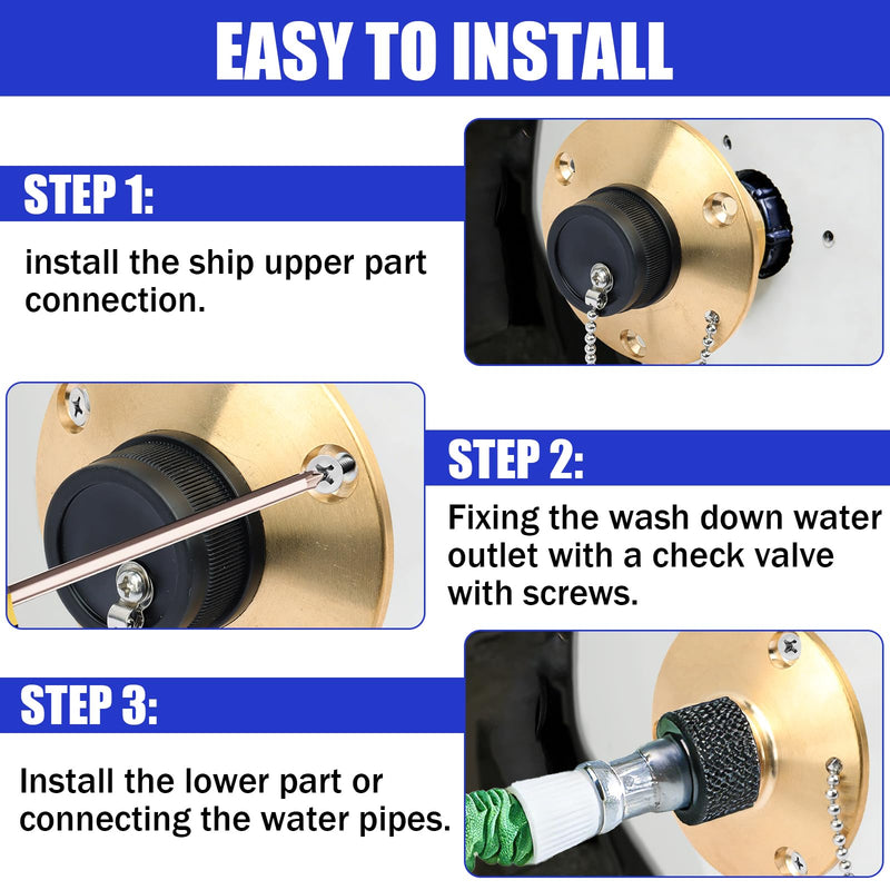 513120-1 Wash Down Water Outlet, 1/2" x 3/4" Complete With Watertight Black Plastic Cap and Stainless Steel Bead Chain, for Boats, Yachts, Campervans, Trailer Fuel Tanks etc Fresh Water Inlet ﻿