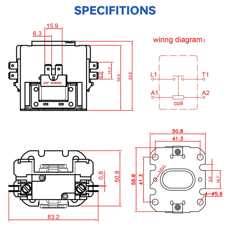 BOJACK 1 Poles FLA 40 Amp Coil 24 VAC Air Conditioner Condenser Compressor Contactor AC Definite Purpose Contactor 1P 40A 24V
