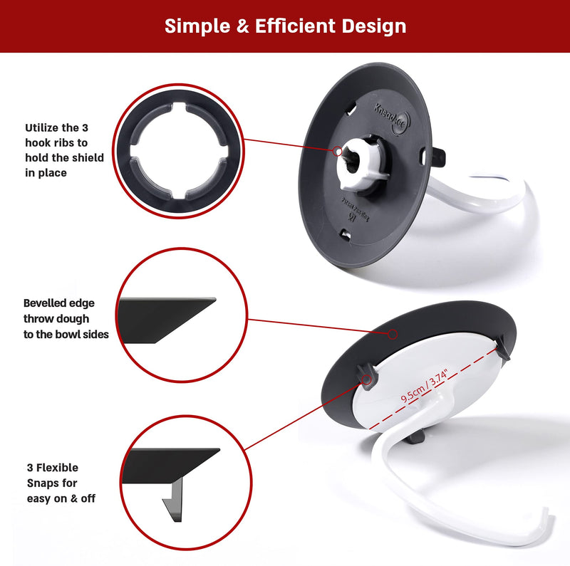 KneadAce Dough Hook Shield For Kitchen Aid - Prevents Your Dough from Climbing Up and Clogging Up Your Mixer – Mess Free Mixer Accessory Compatible With Most KitchenAid C Shape Dough Hooks (White) White