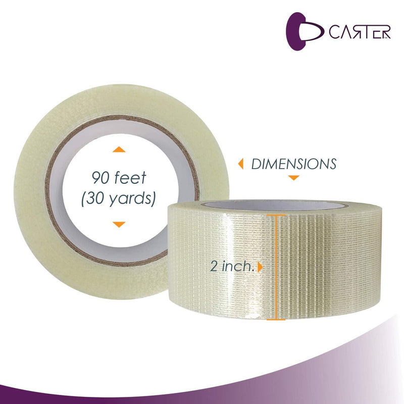CarterTM Filament Duct Tape, Transparent, 2 Inches x 30 Yards - Fiberglass Filament Reinforced Strapping Tape