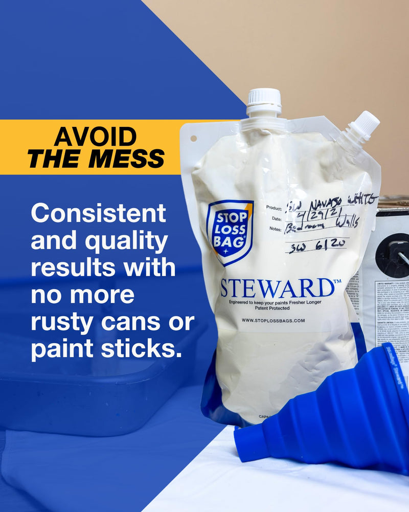 8 Reusable Paint Storage Bags 1L Leftover Paint Containers, Funnel and Clip 34 Oz