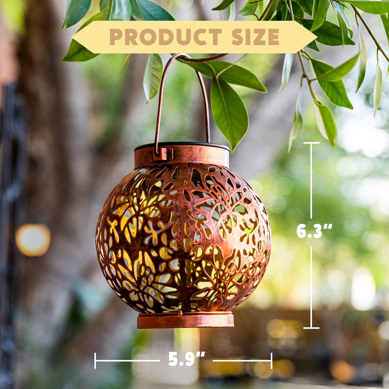 JOIEDOMI 2 Pack Outdoor Solar Hanging Lantern Lights, Waterproof Tabletop with Handle, LED Moroccan Lanterns, Metal Decorative Garden Solar Lights for Patio, Lawn, Porch, Backyard Round