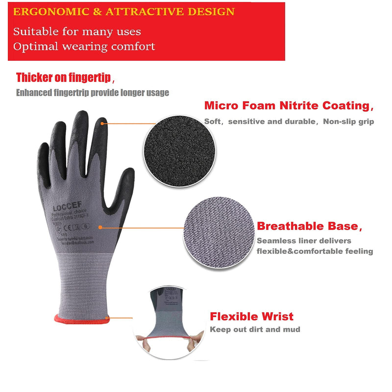 Safety Work Gloves MicroFoam Nitrile Coated-12 Pairs,Seamless Knit Nylon Gloves,Home Improvement,Micro-Foam Gloves 9/Large Grey-12 Pairs
