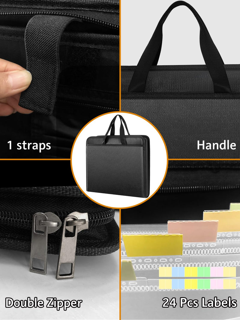 Important Document Organizer Folio Accordion File Organizer Fireproof Expanding File Folder Storage Box with Zipper Labels 13 Pockets for Business Office Receipt Travel Black Classic