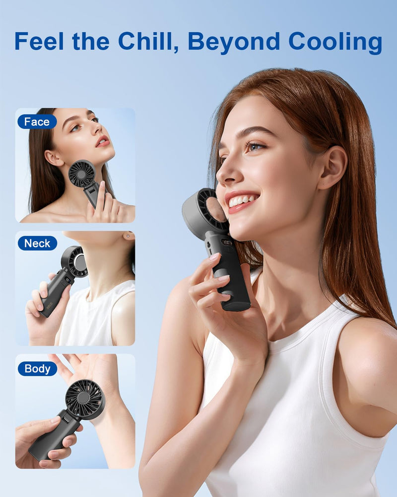 SOTHING Portable Handheld Fan, Built-in Cooling Compress, 100-Speed Rechargeable Personal Fan, 15Hrs Cooling, 120°Foldable Design, 3-IN-1 Portable-fan for Travel, Cooling Device for Outdoor 3600mAh Cooling Fan
