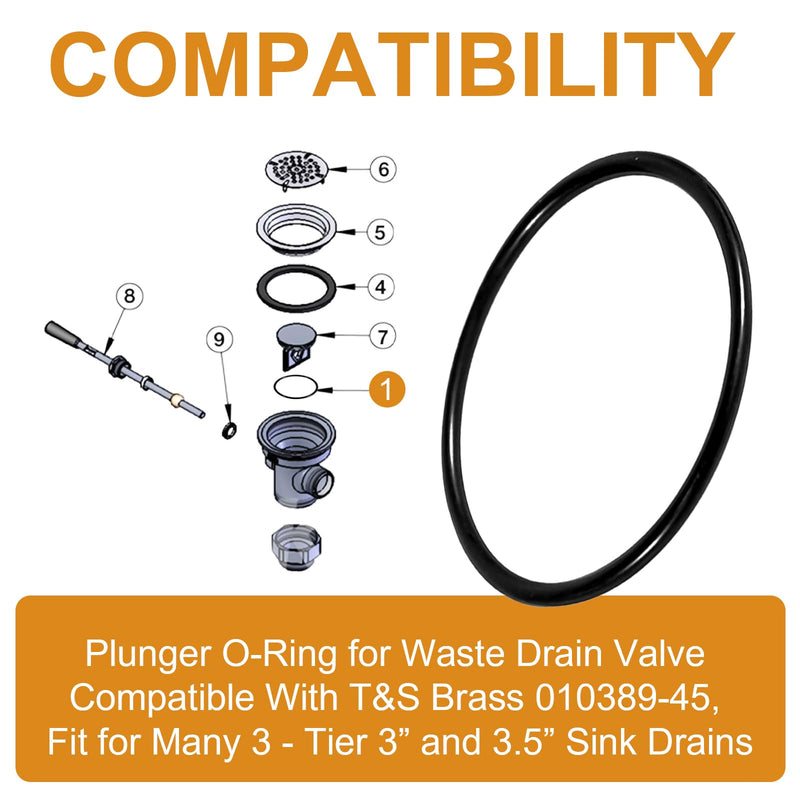 Plunger O-Ring Gasket Compatible with T&S Brass 010389-45, Twist Waste Drain Valve Stopper O-Ring for 3-Tier Sink Drains, Sink Drain O-Ring Prevents Leaks and Keeps Kitchen Sink Running Smoothly-4 pcs