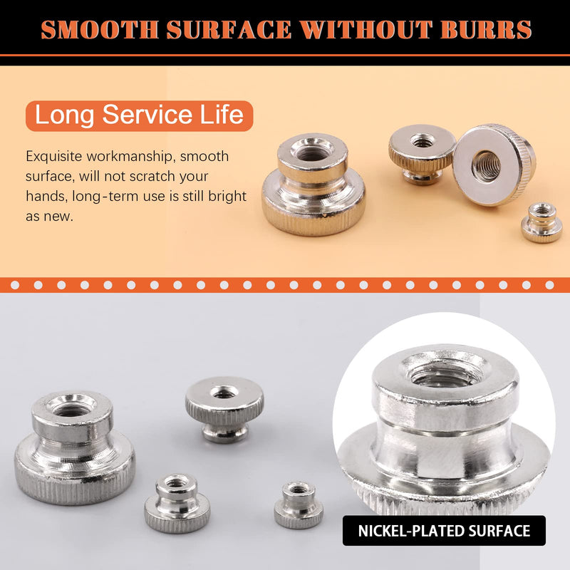 Tanstic 42Pcs Knurled Thumb Nuts, M3 M4 M5 M6 M8 M10 Round Knobs Fasteners with Nickel Plated Adjusting Nuts Metric Thread M3/M4/M5/M6/M8/M10 assortment kit - 42pcs