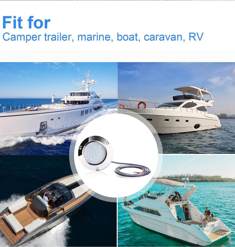 LED Underwater Light for Boats 316 Stainless Steel Boat Transom Mount Light, Waterproof LED Lights/Marine Lights 10-30V，for Stern Interior Navigation Deck Courtesy Night Fishing (White) White