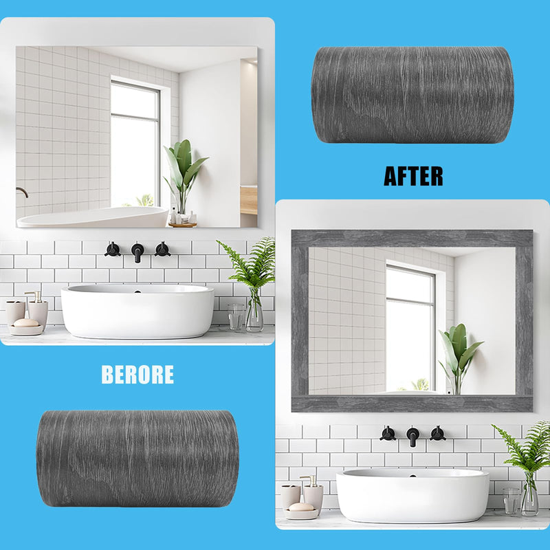 YESUS Dark Gray Wood Grain 3D 10M Wallpaper Border Removable PVC Waterproof Peel and Stick Wallpaper,Bathroom Mirror Frame Border Sticker Wall Decor 3.94 Inch by 32.8 Feet