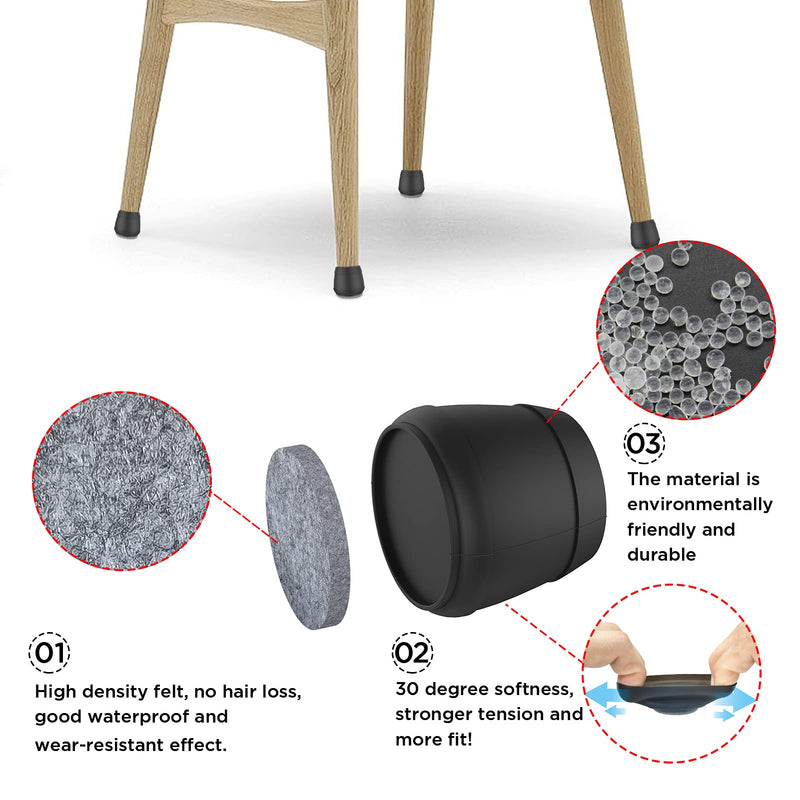 Extra Large Chair Leg Floor Protectors, 8 Pcs Silicone Furniture Pads for Hardwood Floors, for Protect Chair feet & Wooden Floors, Easy to Moving, (Fit 2.36-3.03", Black). Round XXXL(2.36-3.03")