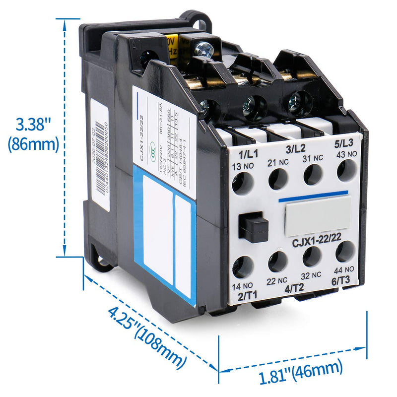 Baomain AC Contactor CJX1-22/22 110V 50Hz 2NO 2NC Motor Power Contactor 35mm DIN Rail Mount