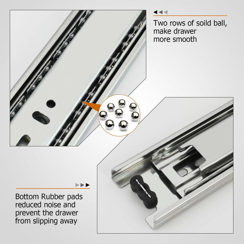 LONTAN 1 Pair Full Extension Ball Bearing Drawer Slides 12 14 16 18 20 22 24 Inch Heavy Duty Side Mount File Cabinet Rails Dresser Runner Kitchen Cabinet Drawer Glides 100 LB Capacity (12 inch,Silve) Silve-1 Pair 12 Inch