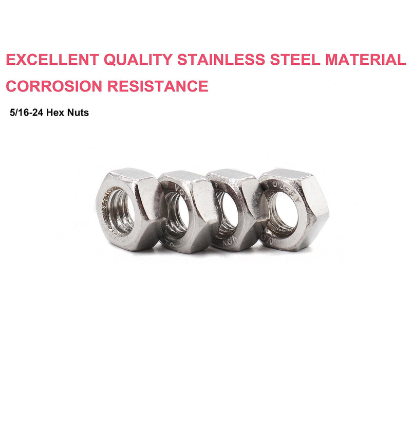 cSeao 50pcs 5/16-24 Hex Nuts,304 Stainless Steel, Plain Finish SAE