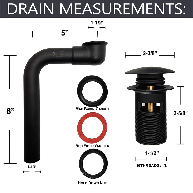 Westbrass 1-1/4" Tip-Toe Offset Overflow Lavatory Drain, 17 Gauge Brass Sink Drain with 1-1/4" Tailpiece, Fits 1-1/2" Opening, Fully Finished Exposed Installation, Matte Black