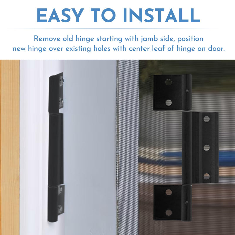 3Pack Black Screen Door Hinges, Aluminum Matte Black Residential Storm Door Hinge 1/8 in Grooved Center fits for Most Screen Doors