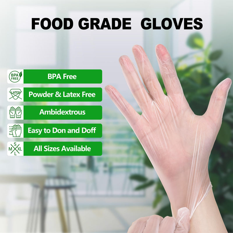 Disposable Vinyl Gloves, Food Safe, Latex-Free Powder-Free Clear Plastic Gloves for Cooking, House Clean, Food Prep Medium 100