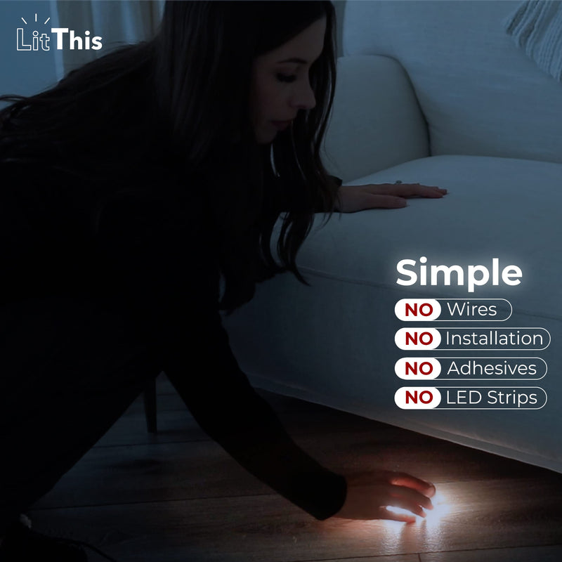 Under Bed Lights Motion Sensor Patented 360° motion activated night light for under bed light. – No Installation, easily positioned, dimmable, auto on/off.