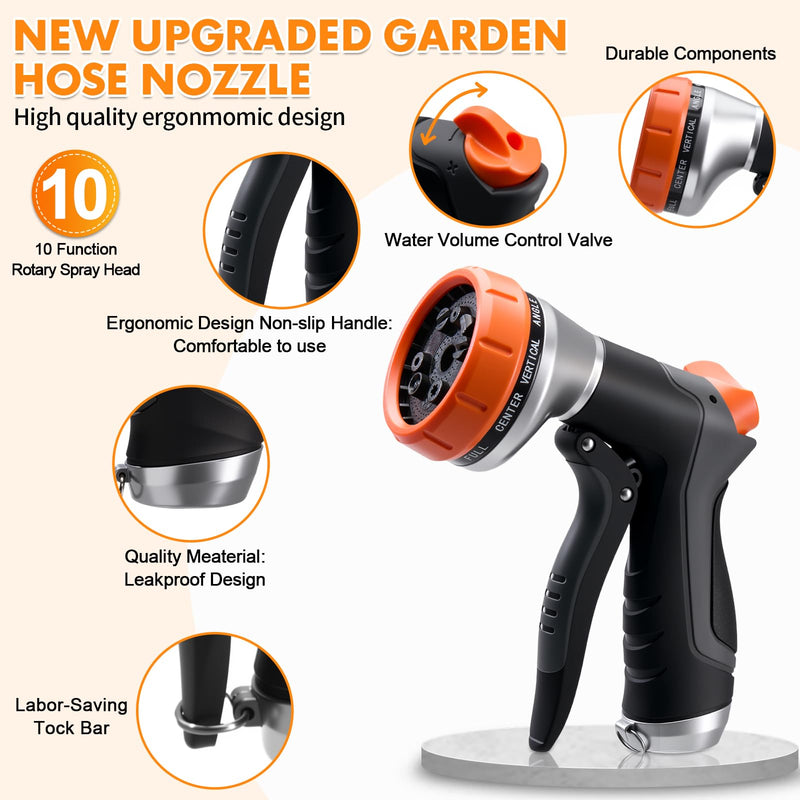 Garden Hose Nozzle,Hose Spray Nozzle with Water Volume Control Valve,High Pressure Water Hose Nozzle Sprayer with Adjustable 10 Patterns for Plants & Lawns Watering,Car Washing and Pet Showering