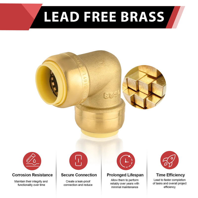 6Pcs EFIELD 3/4 Inch X 3/4 Inch Elbow Push-Fit Brass Fitting(PF049-6) 3/4" x 3/4"(Pack of 6)