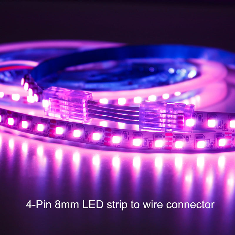 RGBZONE 10Pcs LED Strip Connector 4 Pin 8mm,Wide Strip to Wire Quick Connectors for Waterproof or Non-Waterproof 8mm Wide RGB SMD 5050/3528 LED Light Strip 4pin 8mm strip to wire