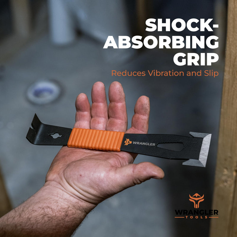 9.5-inch Flat Scraper Bar - Nail Puller - Trim Bar - Pry Bar - Shock Absorbing Grip - Bolt Remover - Wide Winged Ends Single