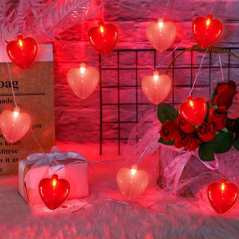 Valentine's Day Decor 8.5Ft Heart Fairy String Lights with 10 Red Pink 3D Heart Lights, Plug in Valentine's Day Love Heart String Lights for Indoor Outdoor Patio Wedding Anniversary Party Decorations Red Pink Heart Lights 8.5 Ft